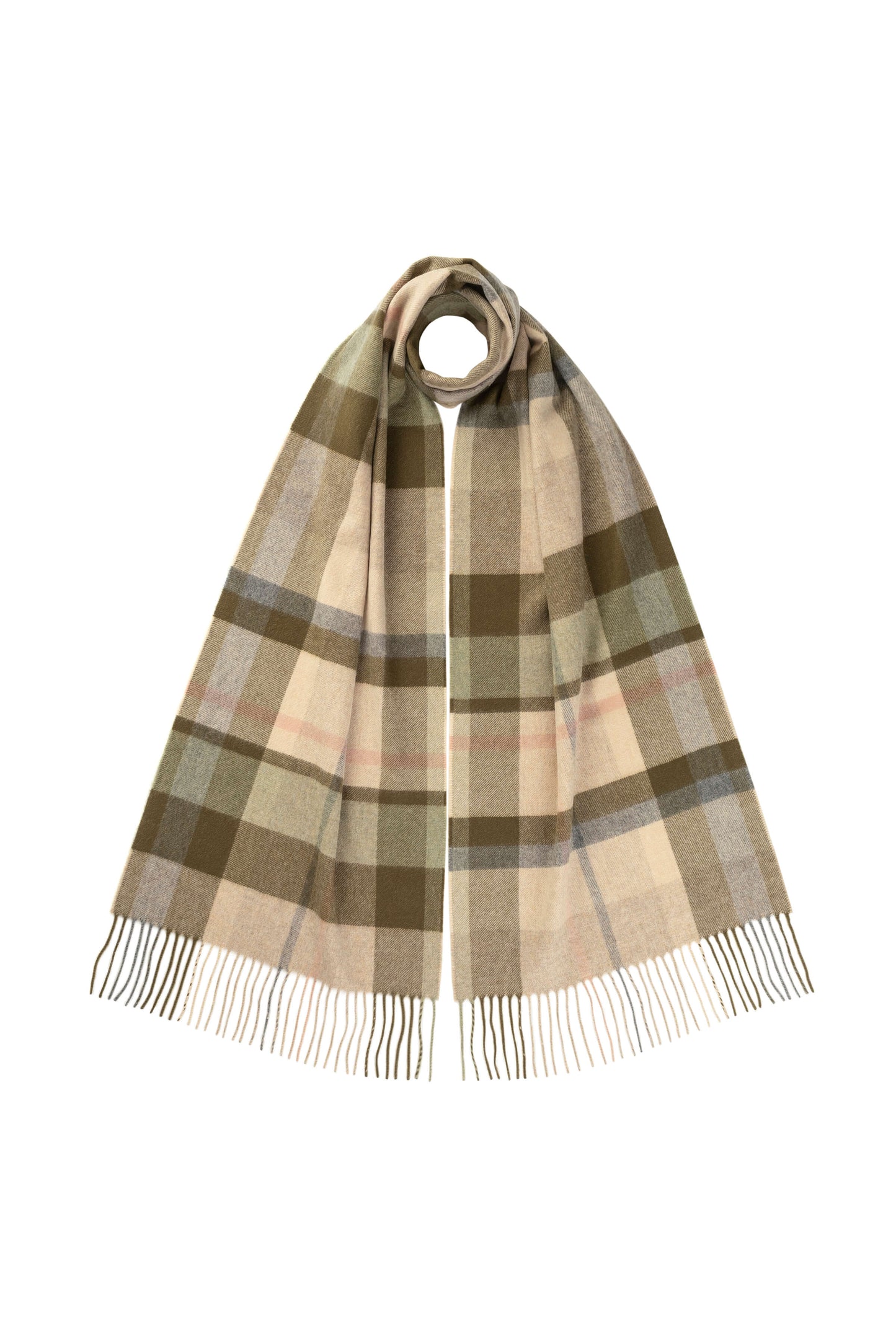 Johnstons of Elgin AW24 Woven Accessory Oatmeal Wide Cashmere Block Check Scarf WA000057RU7513ONE