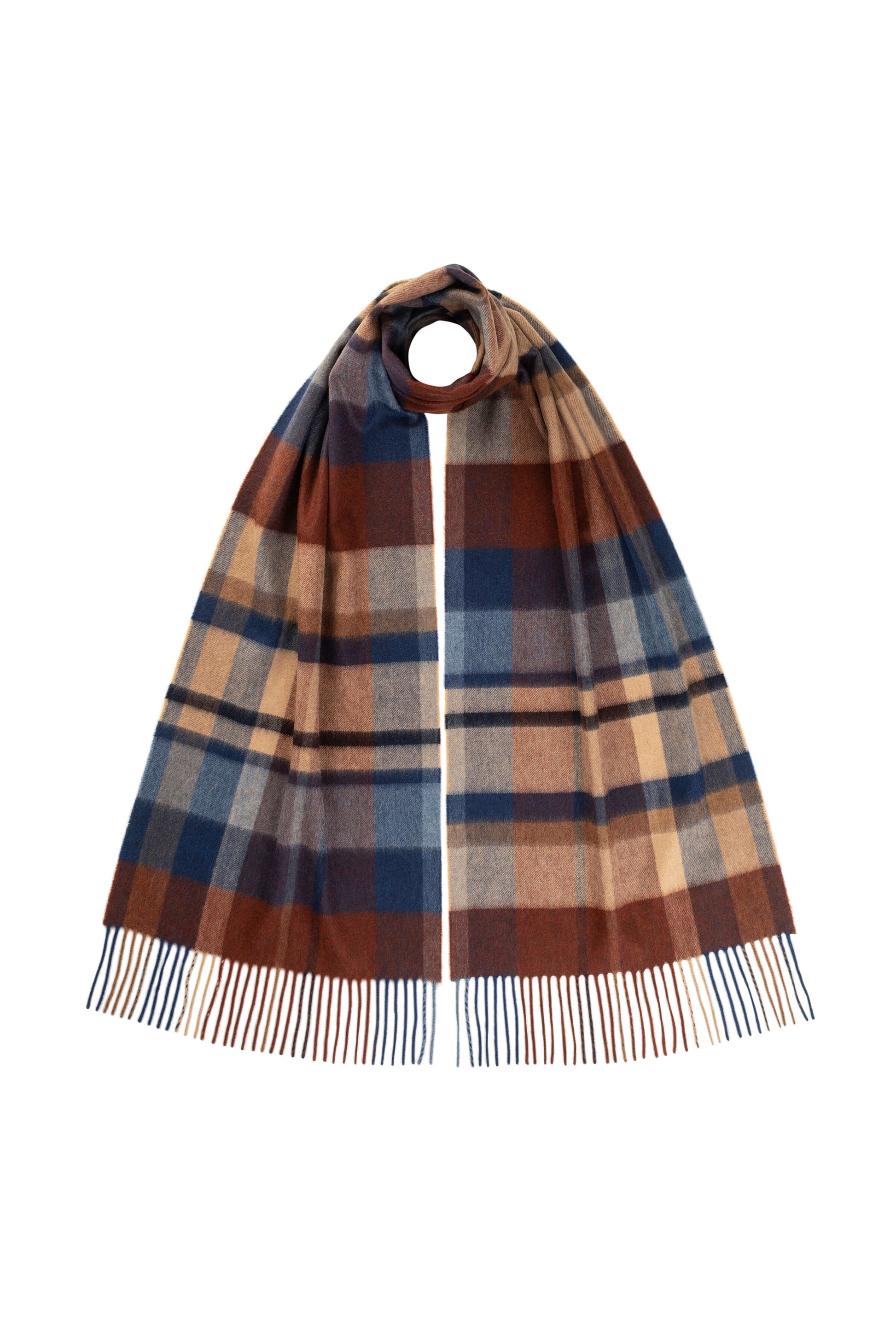 Johnstons of Elgin AW24 Woven Accessory Russet Wide Cashmere Block Check Scarf WA000057RU7514ONE