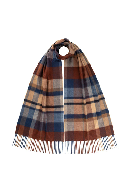 Johnstons of Elgin AW24 Woven Accessory Russet Wide Cashmere Block Check Scarf WA000057RU7514ONE