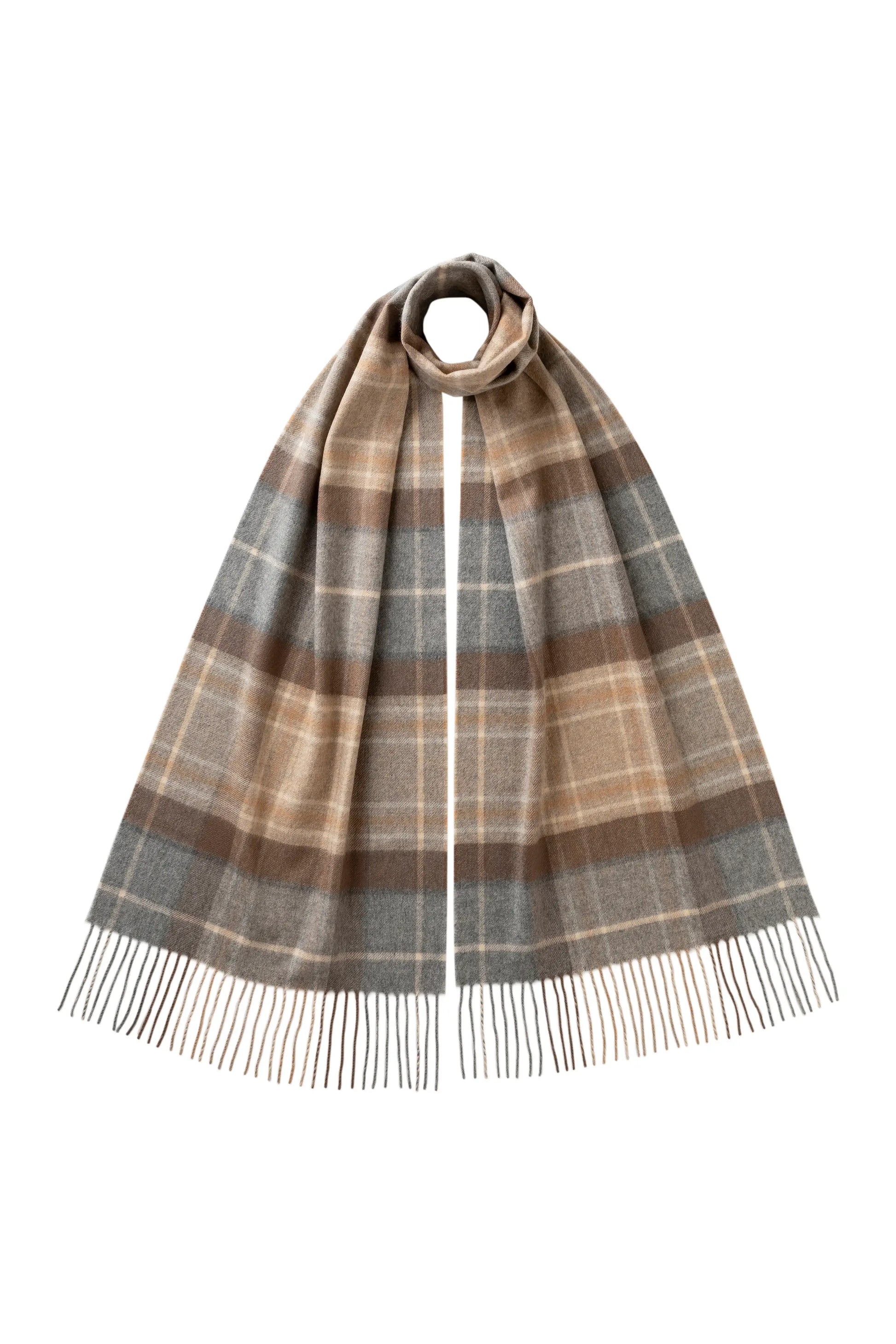 Johnstons of Elgin AW25 Woven Accessories Natural MacKellar Natural MacKellar Tartan Wide Cashmere Scarf WA000057KU0542ONE