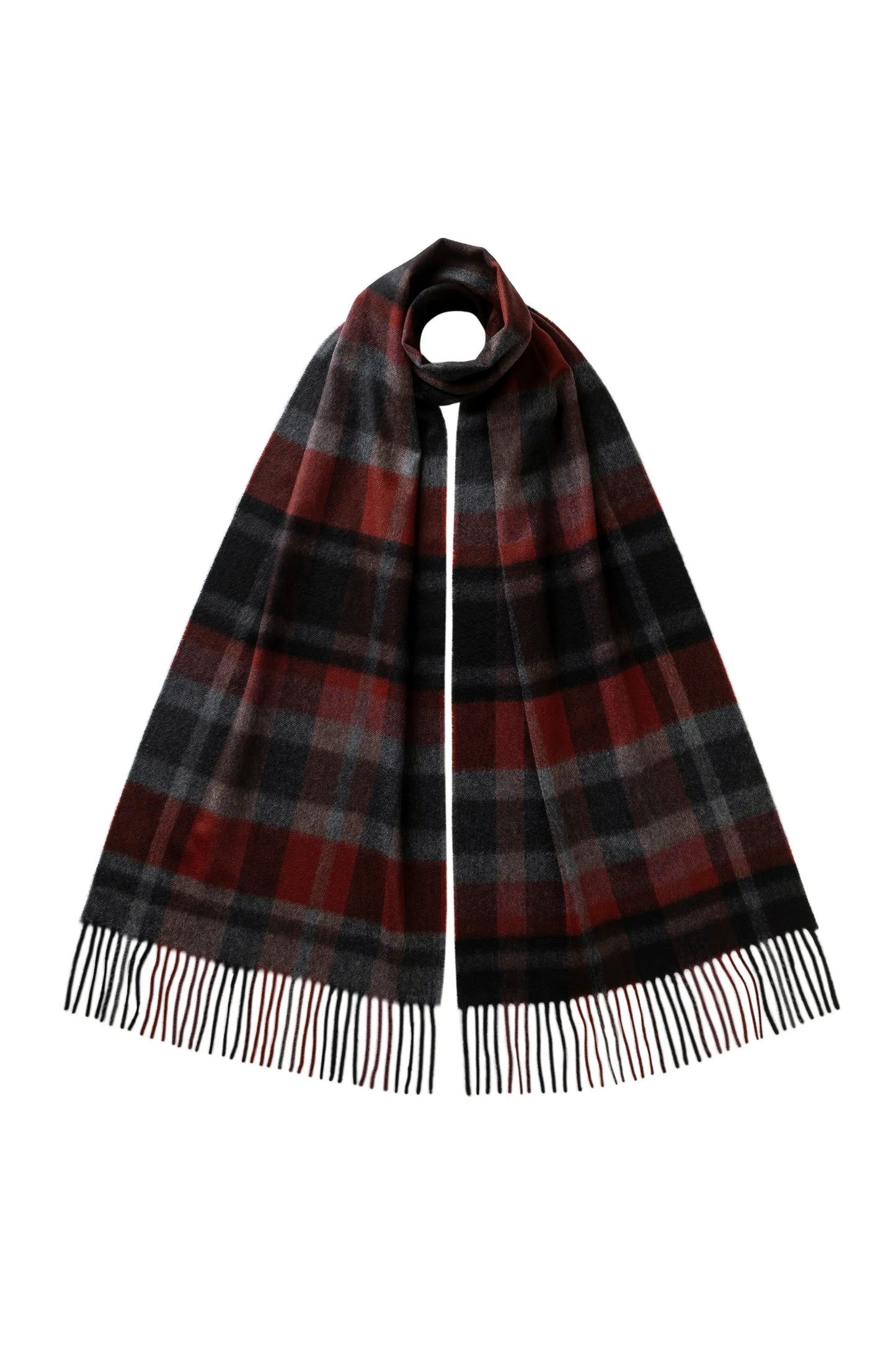 Johnstons of Elgin AW25 Woven Accessories Damson & Charcoal Deco Block Check Cashmere Scarf WA000057RU7639ONE