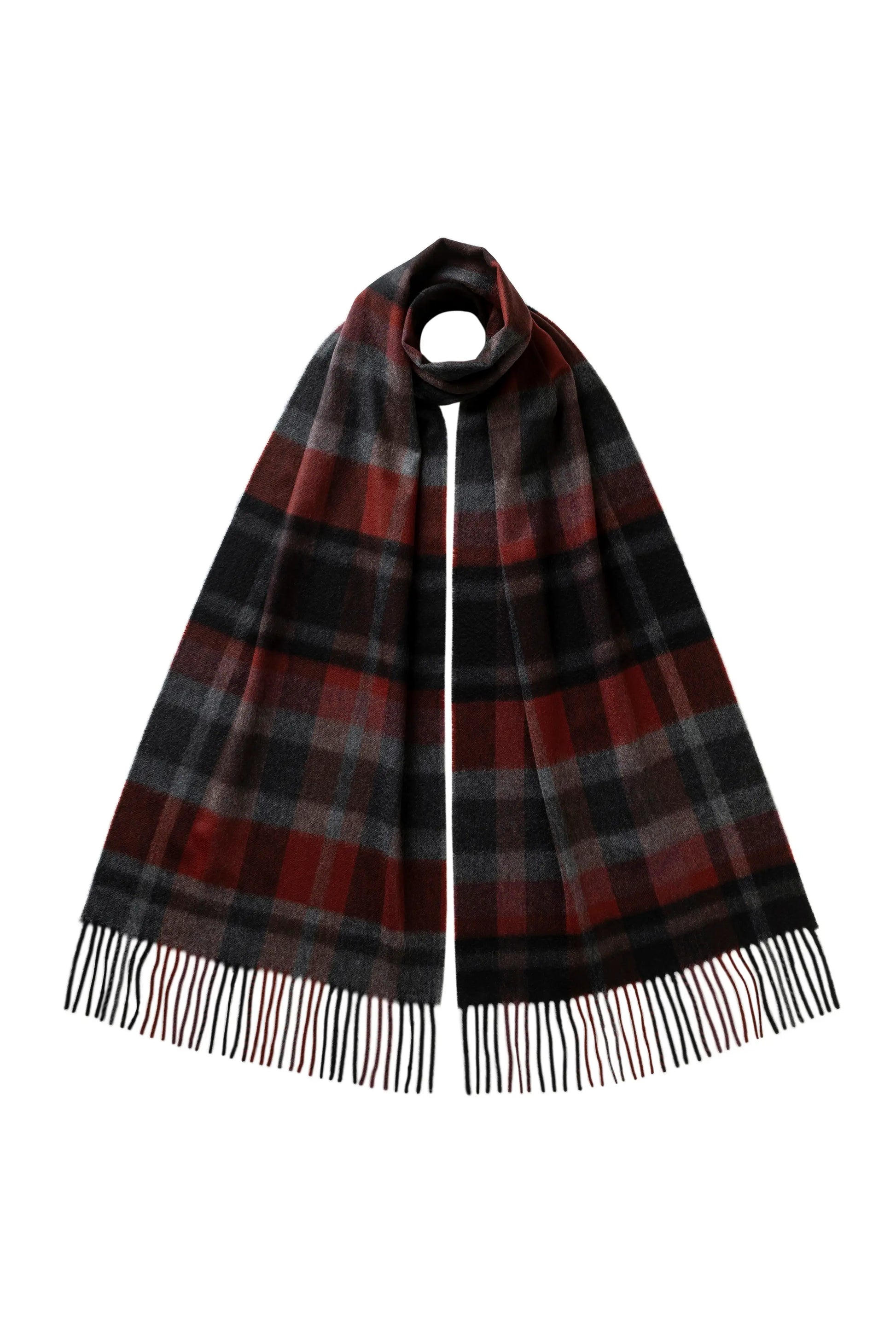 Johnstons of Elgin AW25 Woven Accessories Damson & Charcoal Deco Block Check Cashmere Scarf WA000057RU7639ONE