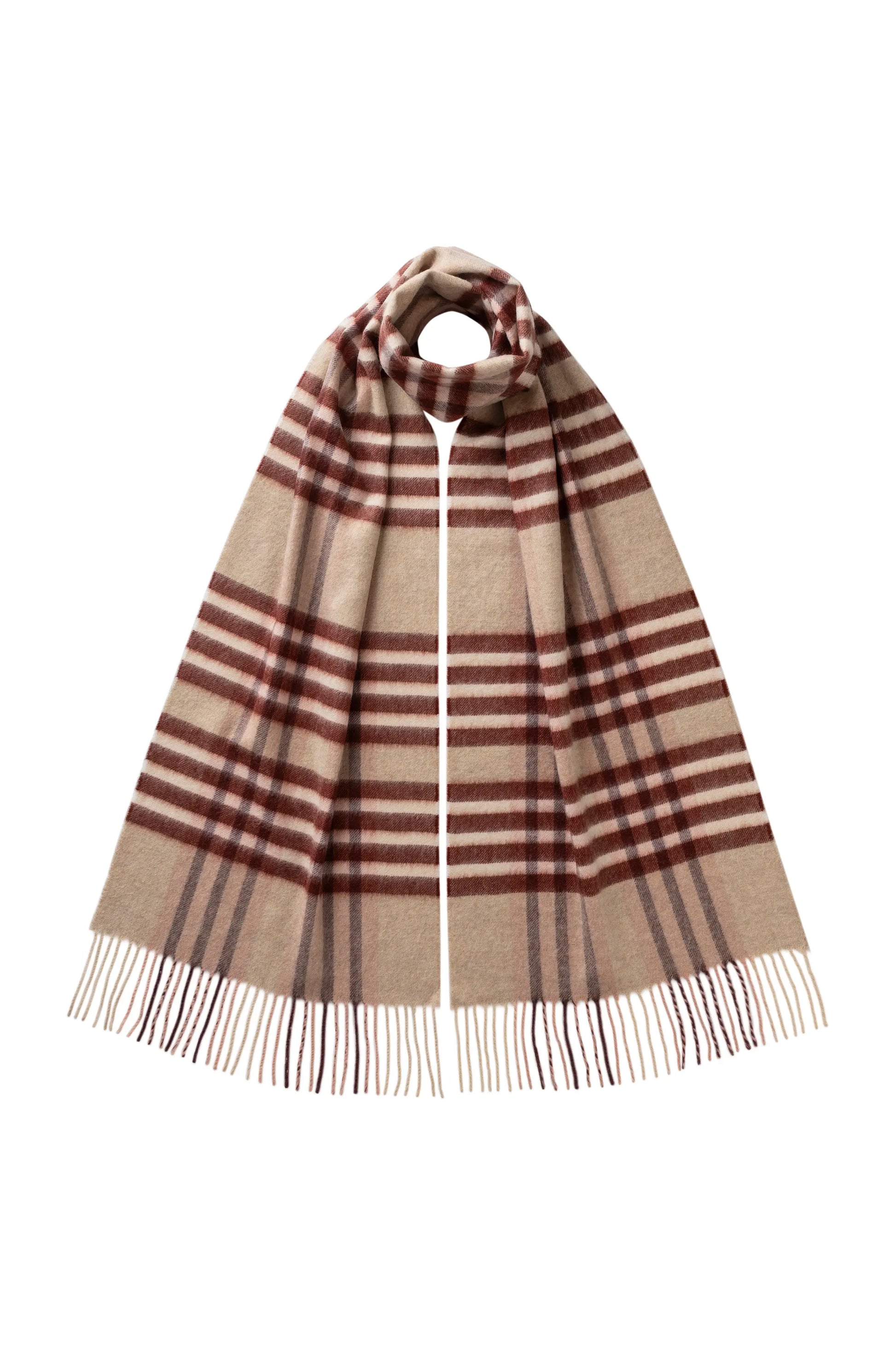 Johnstons of Elgin AW25 Woven Accessories Blonde Grid Check Cashmere Scarf WA000057RU7642ONE