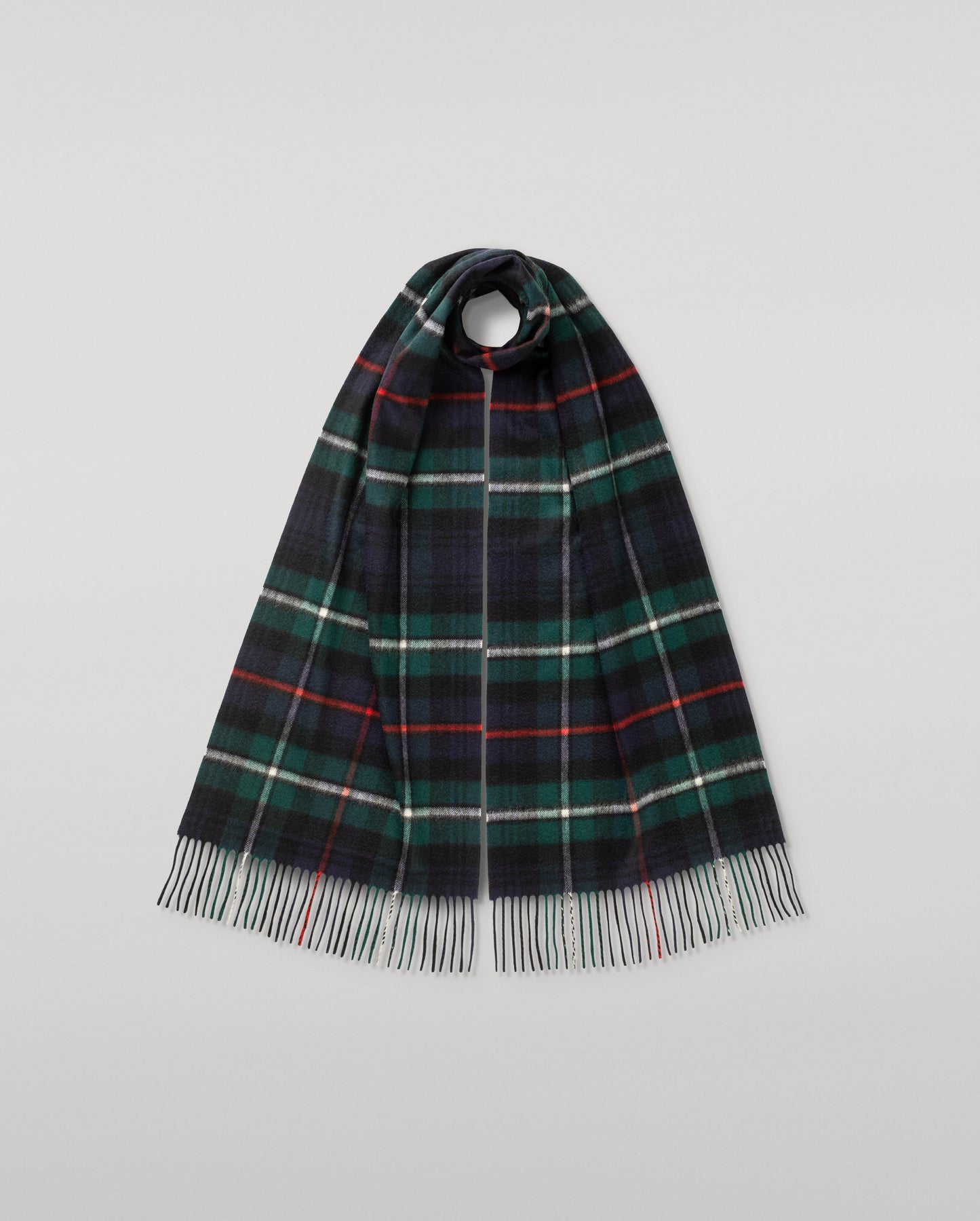 Johnstons of Elgin Tartan Oversized Cashmere Scarf in MacKenzie on a white background WA000057KU0309N/A