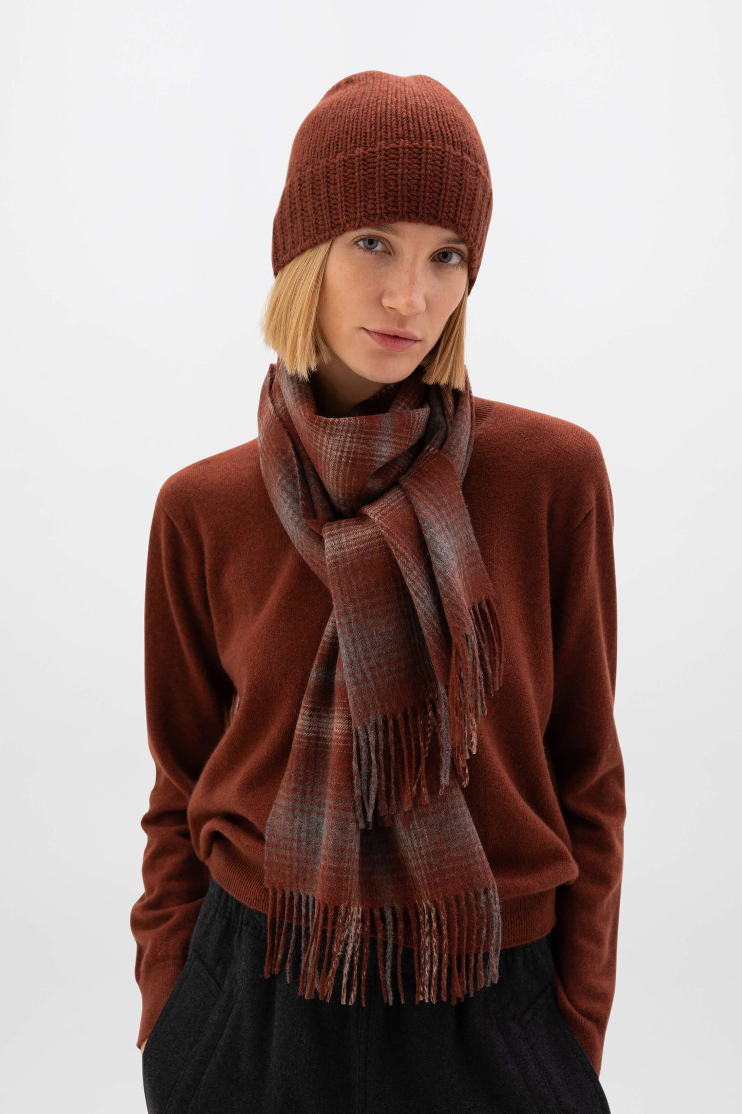 Russet Cashmere Jersey Cuff Beanie