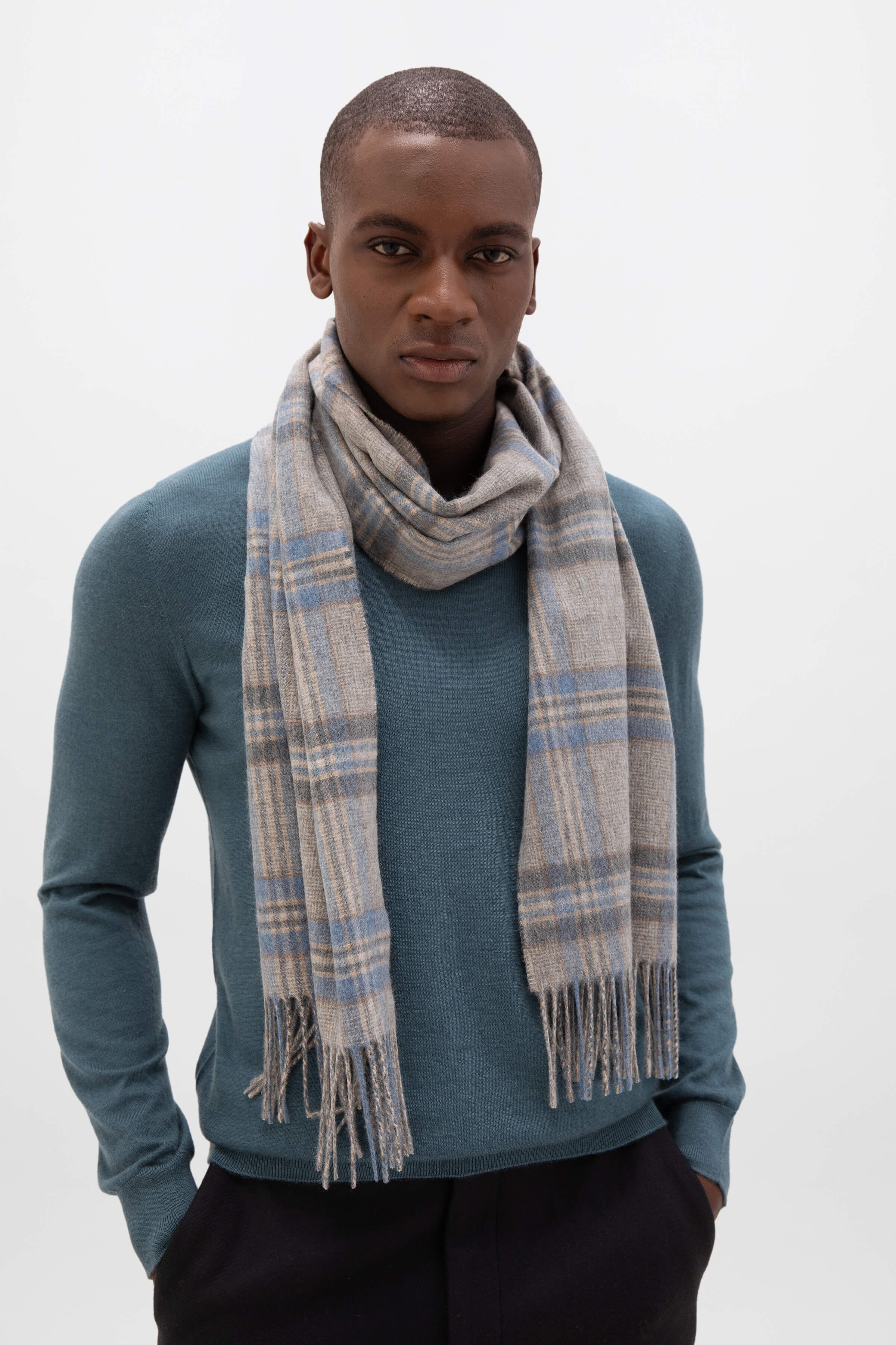 Loch Blue Wide Cashmere Tweed Scarf – Johnstons of Elgin