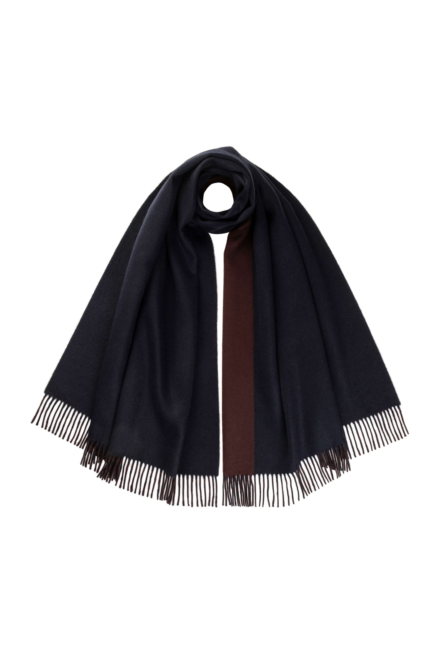 Johnstons of Elgin AW24 Woven Accessory Navy & Mahogany Contrast Cashmere Stole WA000585RU7545ONE