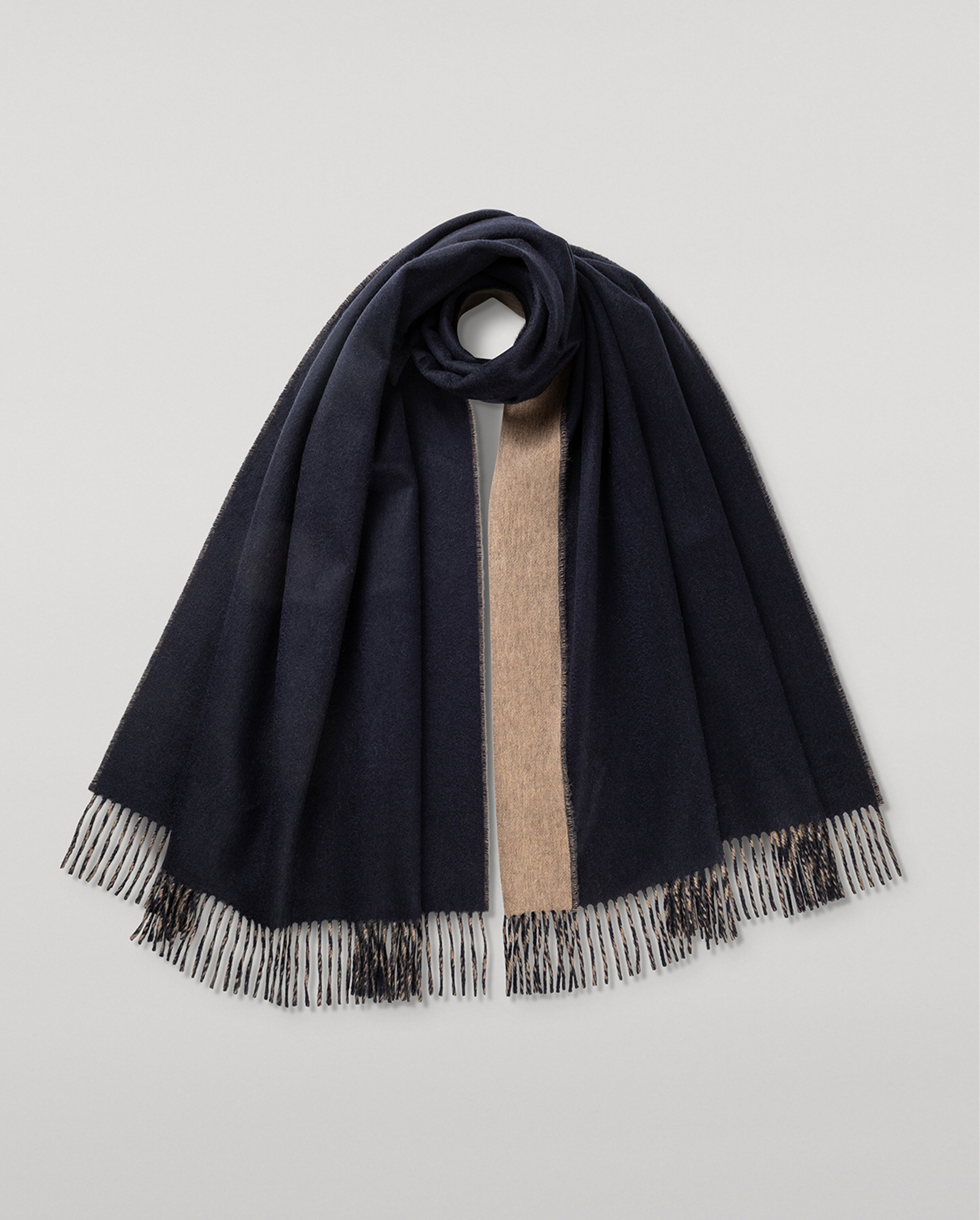Contrast Navy and Light Brown Reversible Cashmere Stole | Made in