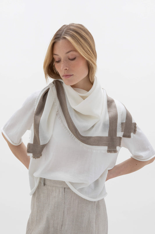 Johnstons of Elgin SS24 Accessories White Contrast Border Square Scarf WB001924RU7420ONE