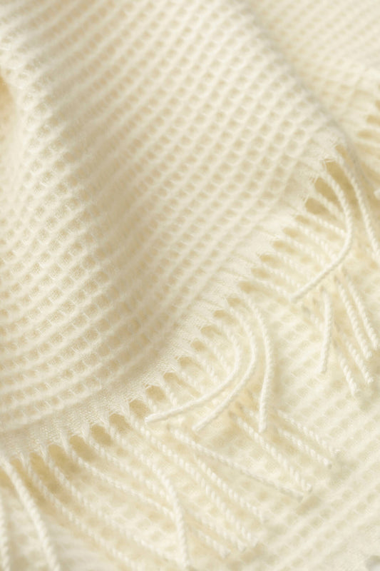Johnstons of Elgin Waffle Weave Merino Blend White Baby Blanket Ecru WB002104W111ONE