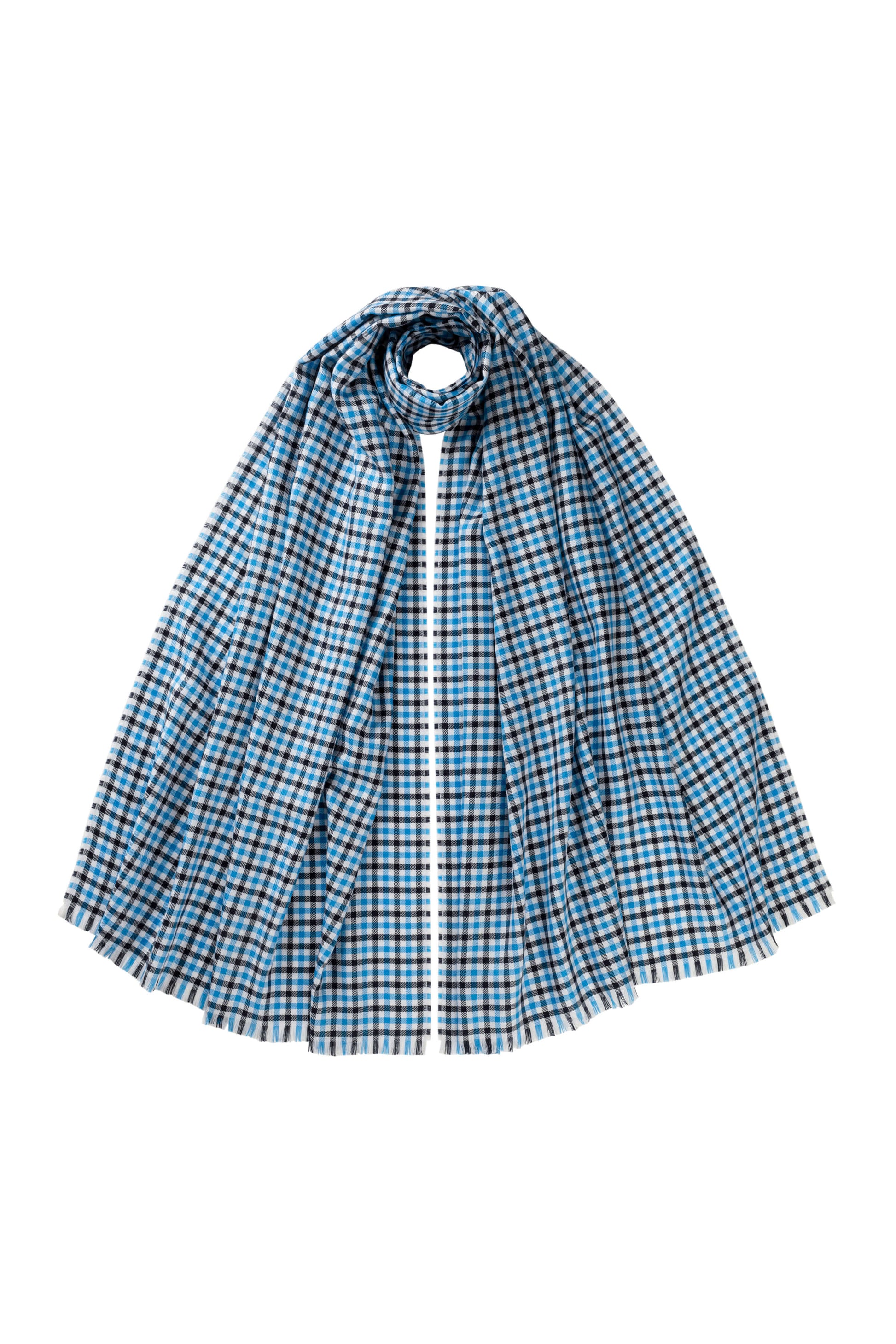 Johnstons of Elgin SS24 Accessories Blue Small Gingham Stole WB002472RU7407ONE