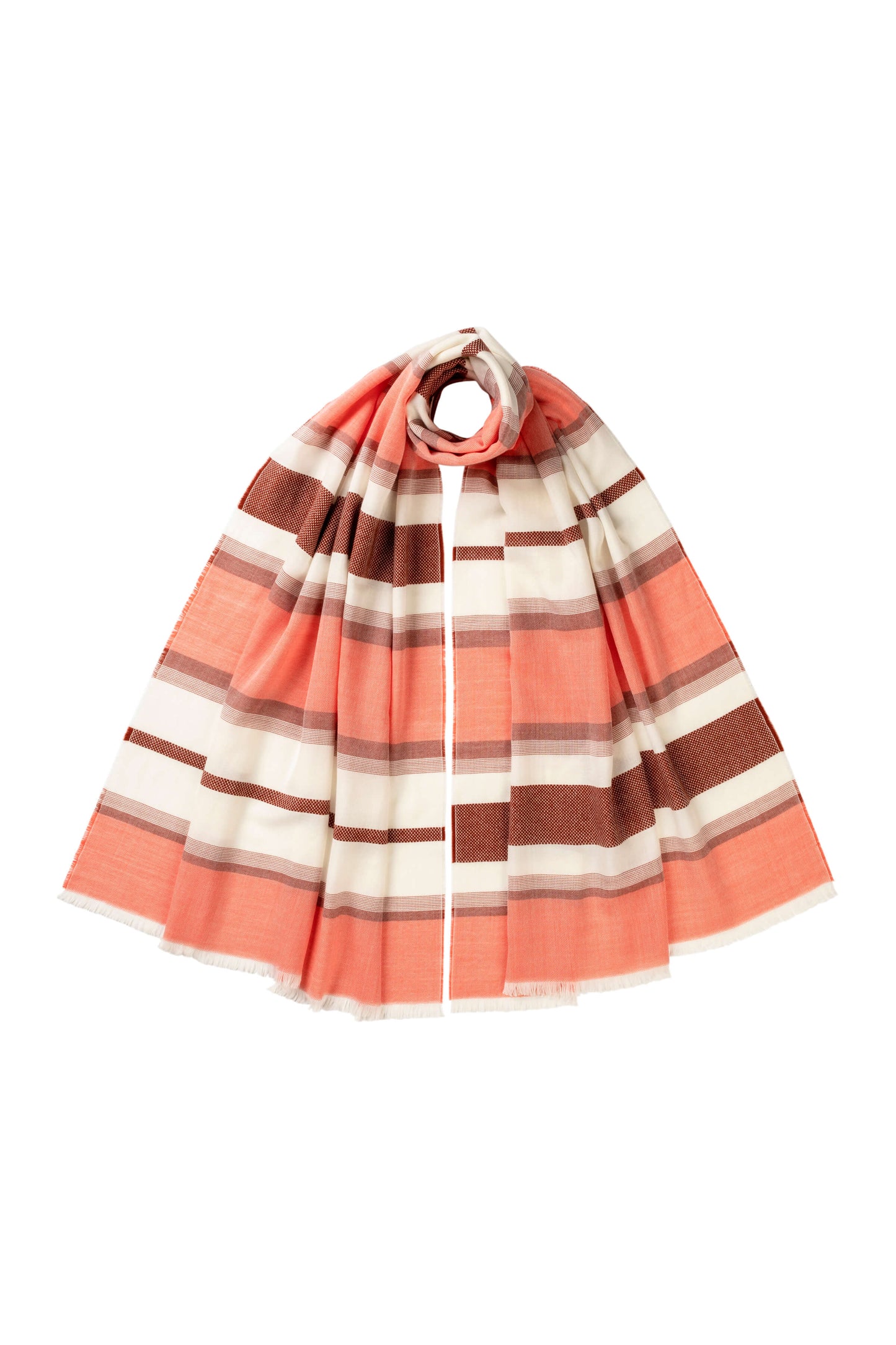 Johnstons of Elgin SS24 Accessories Coral Tissue Textured Stripe Scarf WB002483RU7403ONE