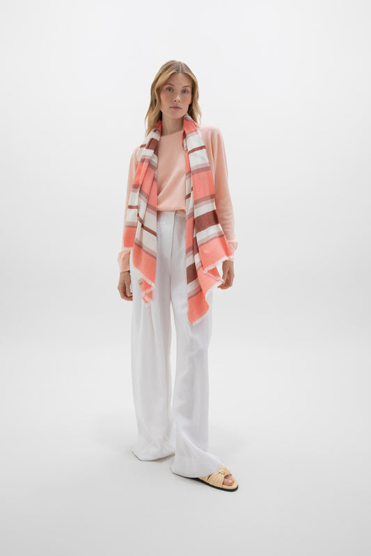 Johnstons of Elgin SS24 Accessories Coral Tissue Textured Stripe Scarf WB002483RU7403ONE