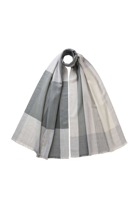 Johnstons of Elgin SS25 Accessories Grey Block Check Cashmere Silk Scarf WB002665RU7584ONE