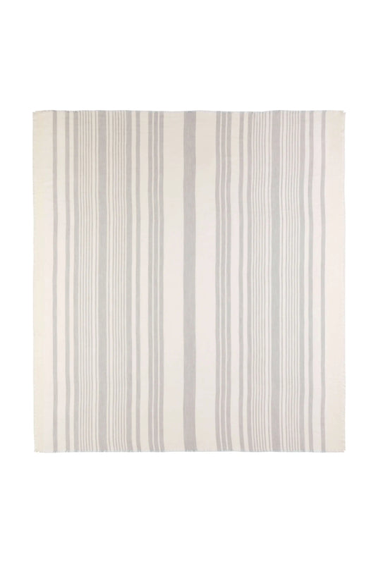 Johnstons of Elgin SS25 Accessories Grey Tissue Stripe Parero lying flat on a white background WB002684RU7592ONE