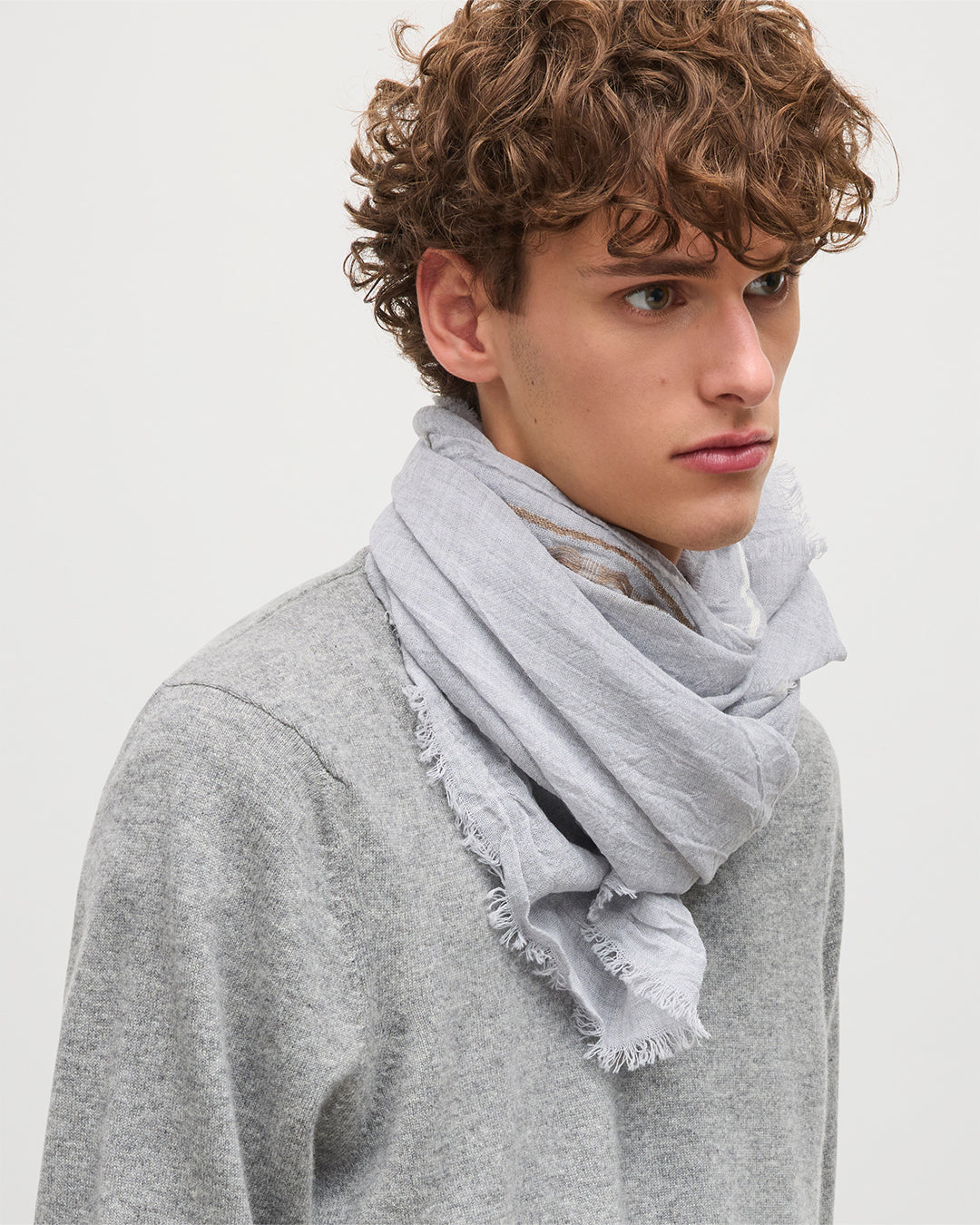 Cyrus Float Edge Grey Wool and Silk Scarf | Made In Scotland