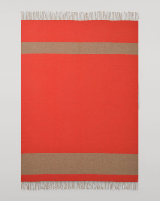 Johnstons of Elgin Stripe Throw in Otter Brown and Red, 90% Wool  10% Cashmere WB002963RU7813ONE