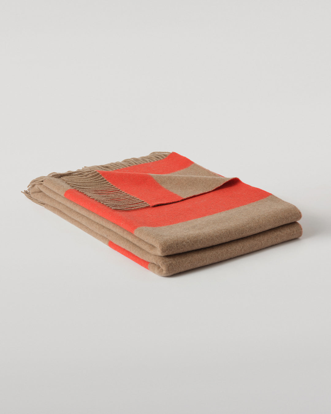 Johnstons of Elgin Stripe Throw in Otter Brown and Red, 90% Wool  10% Cashmere WB002963RU7813ONE