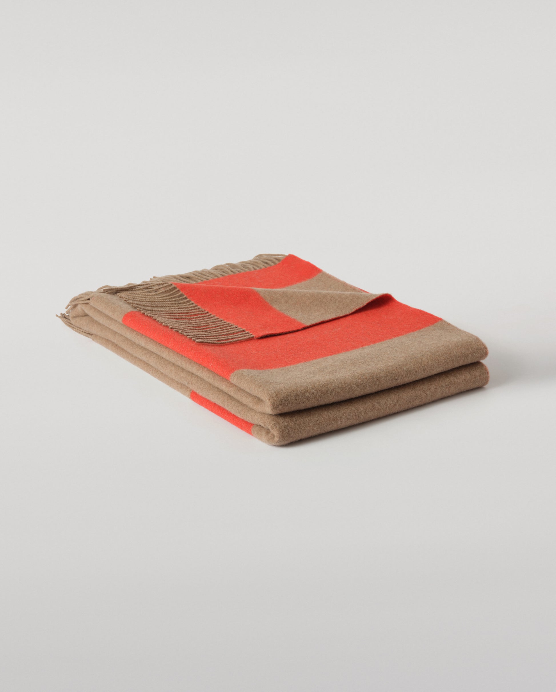 Johnstons of Elgin Stripe Throw in Otter Brown and Red, 90% Wool  10% Cashmere WB002963RU7813ONE