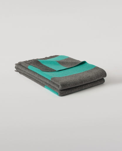 Johnstons of Elgin Green and Grey Stripe Throw 90% Wool 10% Cashmere WB002963RU7814ONE