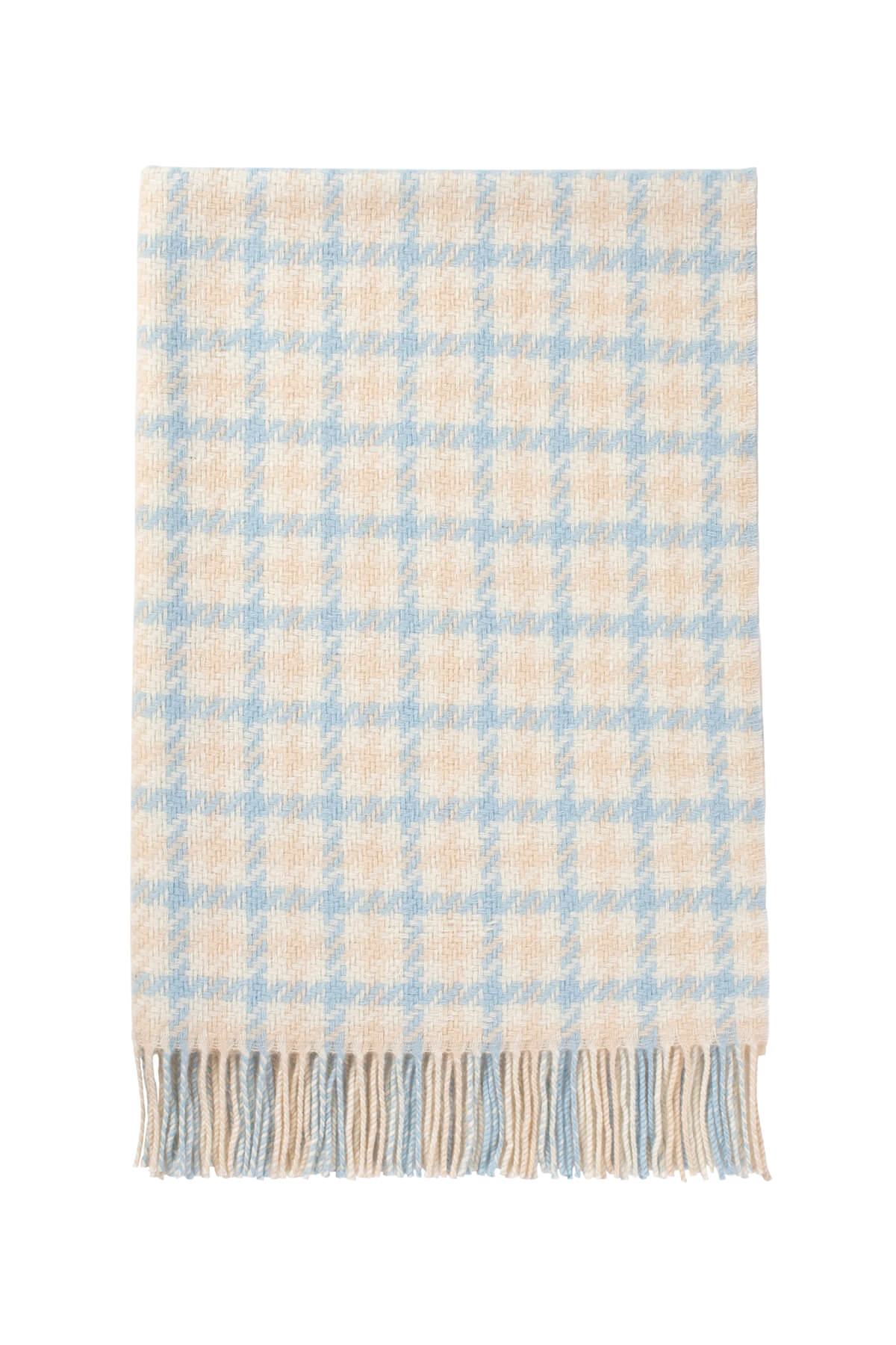 Johnstons of Elgin Houndstooth Check Merino Blend Baby Blanket in Blue on a white background WB002113AU6604ONE