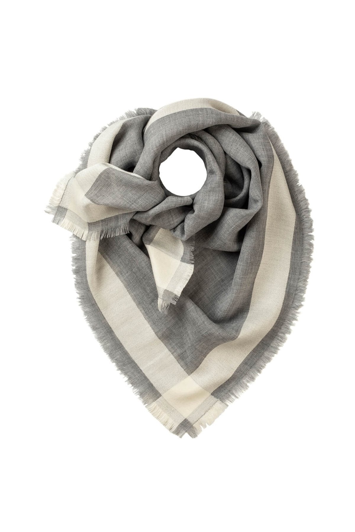 Johnstons of Elgin Merino Blend Square Scarf with Contrast Border in Grey on a white background WB001924RU7217ONE