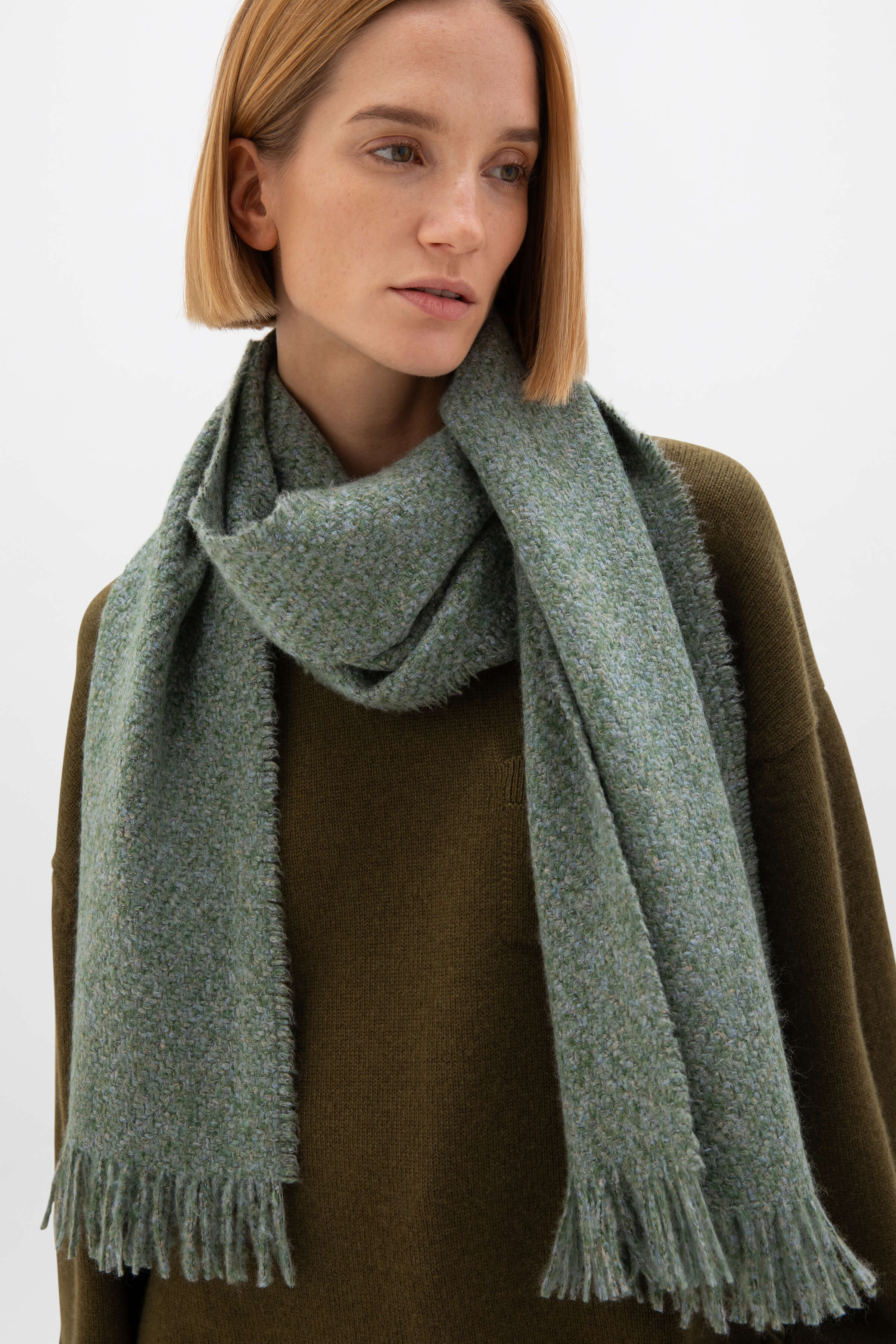 Green Mix Brushed Boucle Scarf Johnstons of Elgin