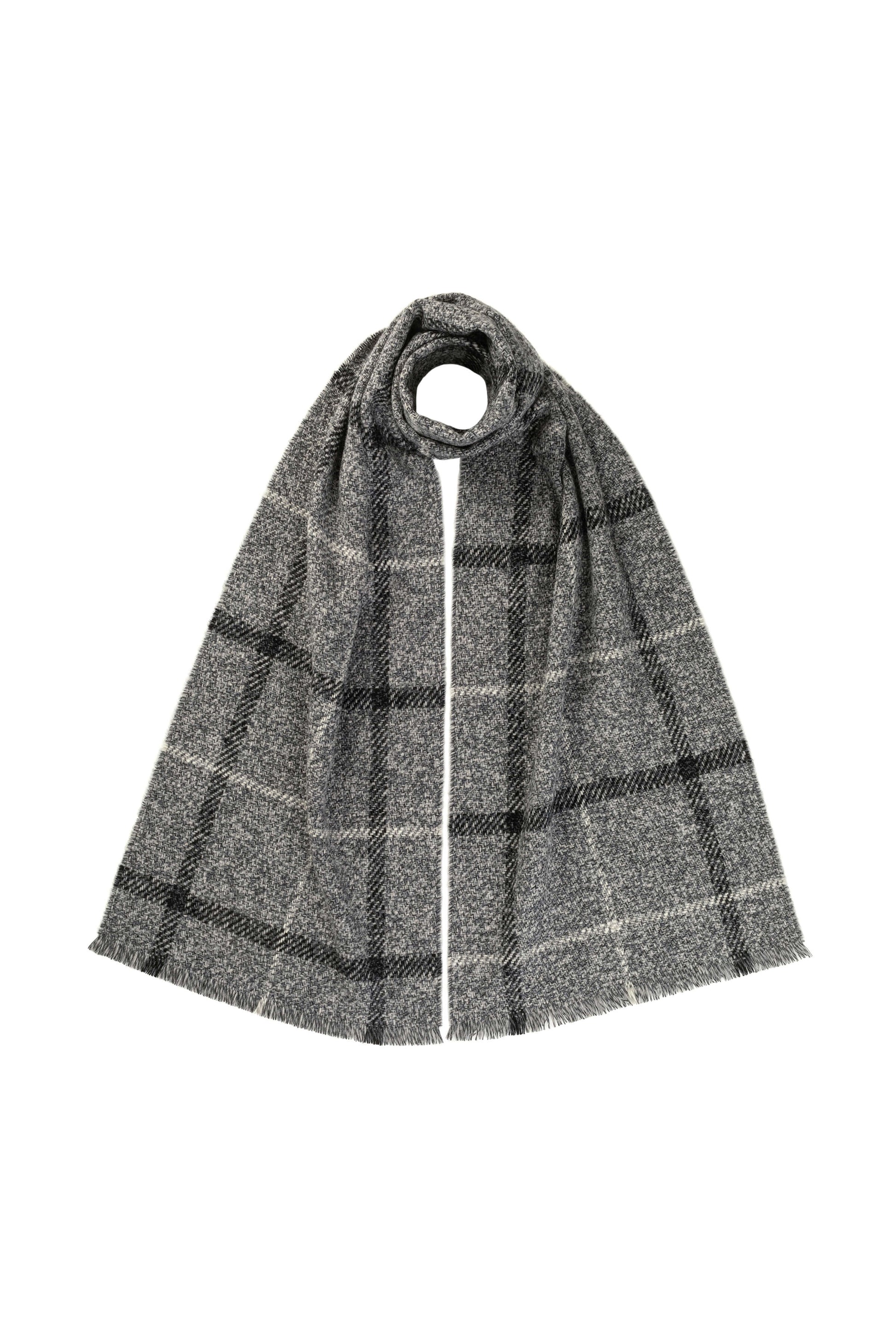 Johnstons of Elgin AW24 Woven Accessory Grey Mix Cashmere & Wool Check Scarf WB002611RU7519ONE