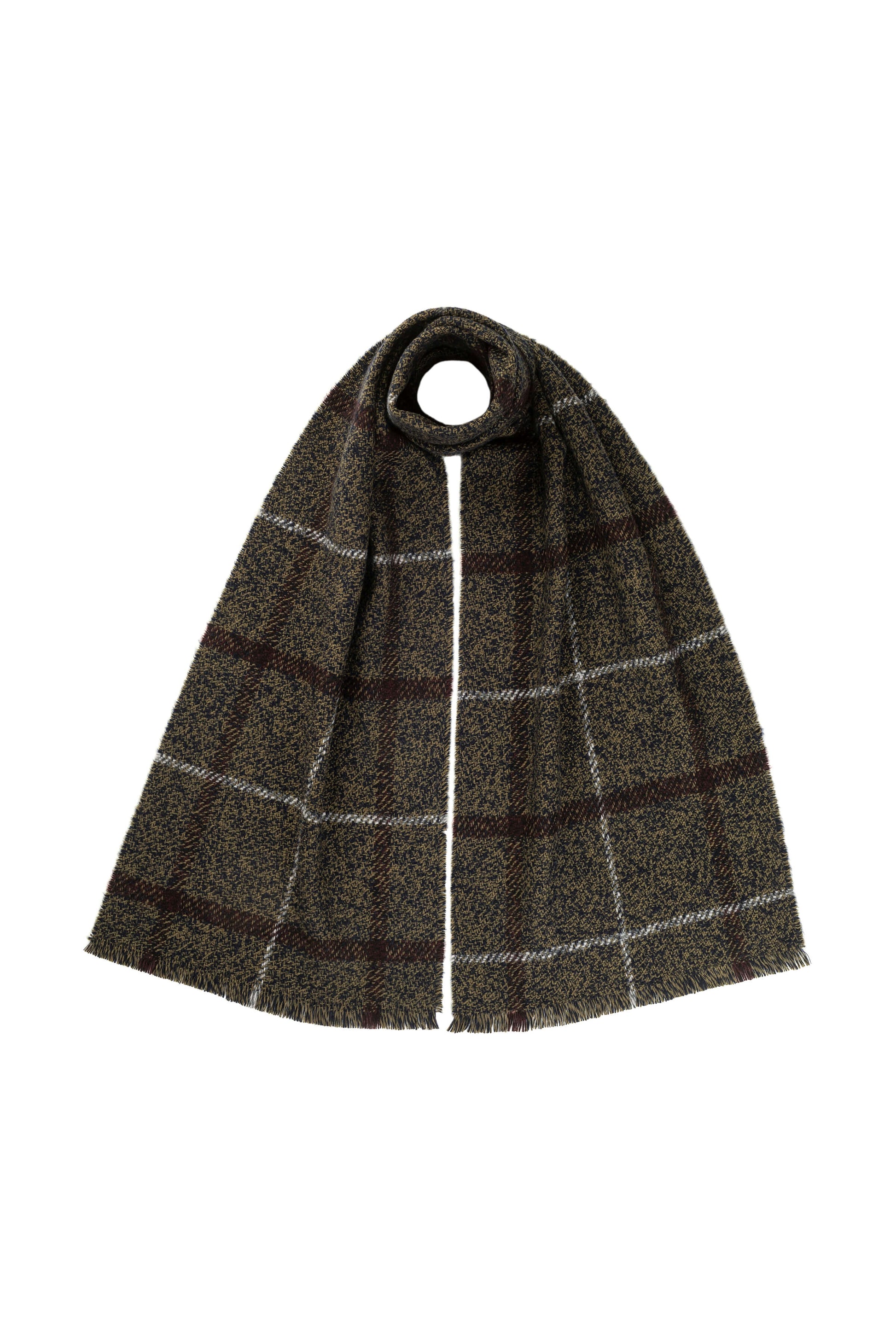 Johnstons of Elgin AW24 Woven Accessory Olive Mix Cashmere & Wool Check Scarf WB002611RU7520ONE