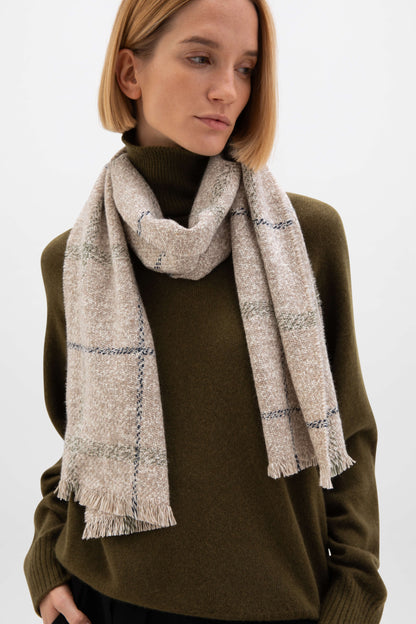 Johnstons of Elgin AW24 Woven Accessory Oatmeal Mix Cashmere & Wool Check Scarf WB002611RU7518ONE