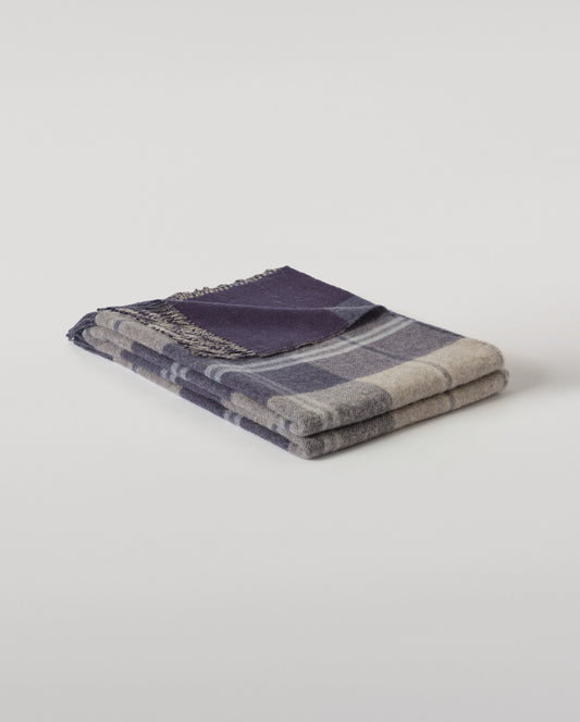 Johnstons of Elgin Blanket Collection Blue & Cream Windowpane Double Face Lambswool Throw WD000021RU6950ONE
