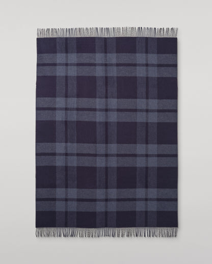 Johnstons of Elgin Blanket Collection Blue & Cream Windowpane Double Face Lambswool Throw WD000021RU6950ONE