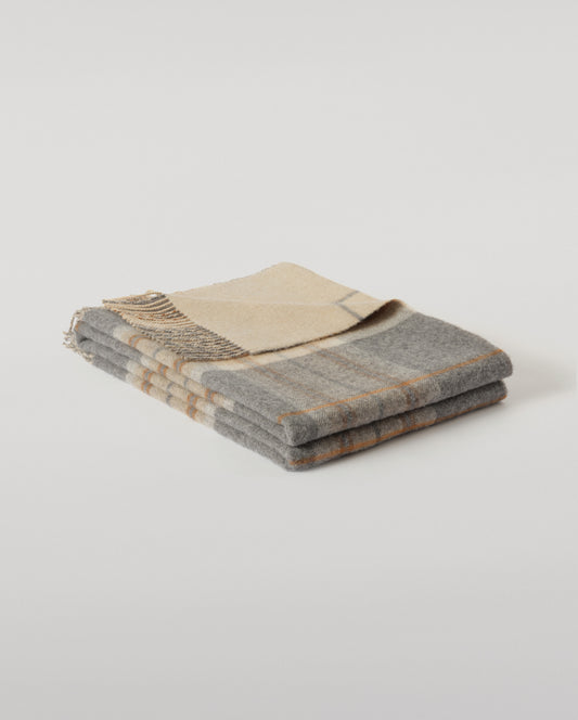 Johnstons of Elgin Interiors Collection Grey & Brown Overcheck Reversible Lambswool Throw WD000021RU6954ONE