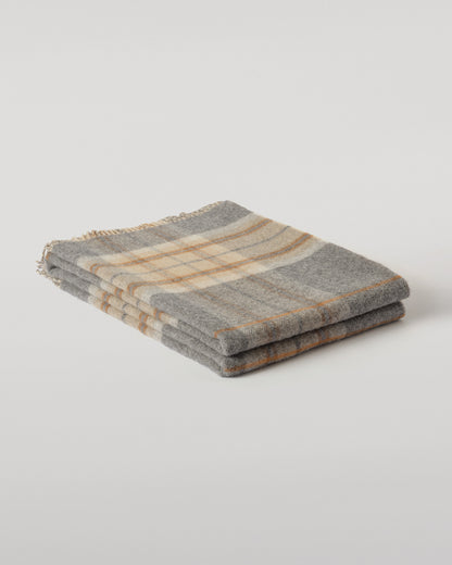 Johnstons of Elgin Interiors Collection Grey & Brown Overcheck Reversible Lambswool Throw WD000021RU6954ONE