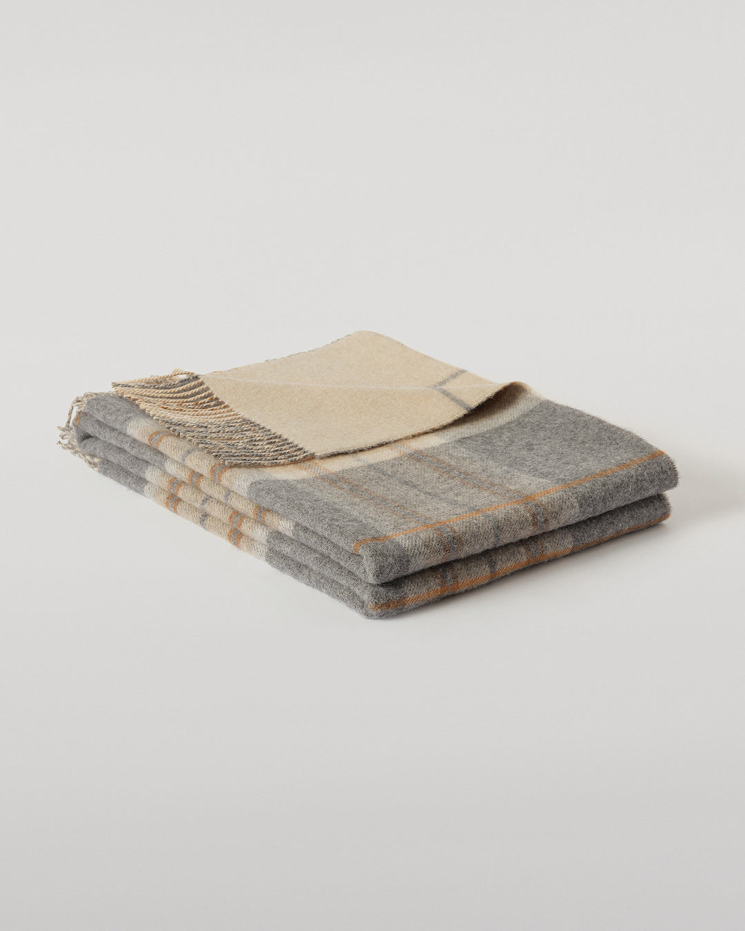 Johnstons of Elgin Interiors Collection Grey & Brown Overcheck Reversible Lambswool Throw WD000021RU6954ONE