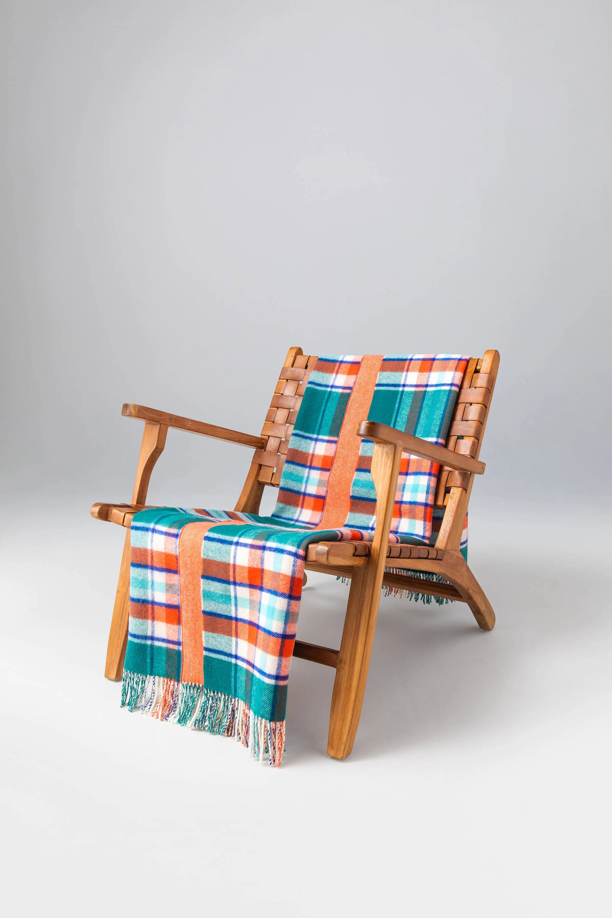 Vibrant Reversible Lambswool Throw Check & Herringbone