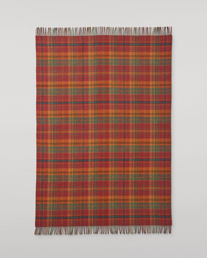 Johnstons of Elgin Interiors Collection Red Tweed & Green Windowpane Reversible Lambswool Throw on a grey background  WD000021XU0036N/A