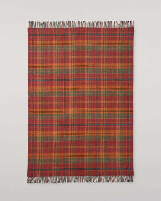 Johnstons of Elgin Interiors Collection Red Tweed & Green Windowpane Reversible Lambswool Throw on a grey background  WD000021XU0036N/A