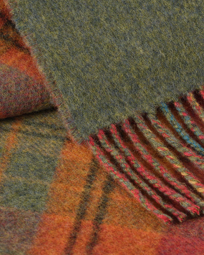 Johnstons of Elgin Interiors Collection Red Tweed & Green Windowpane Reversible Lambswool Throw on a grey background  WD000021XU0036N/A