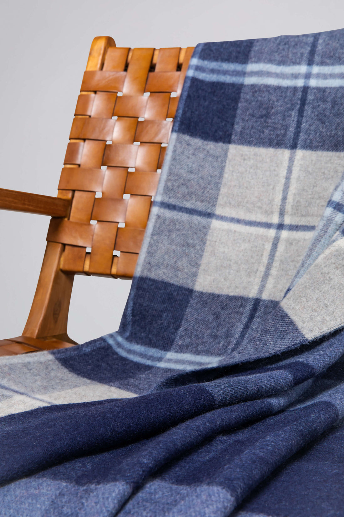 Blue & Cream Windowpane Double Face Lambswool Throw Johnstons of Elgin