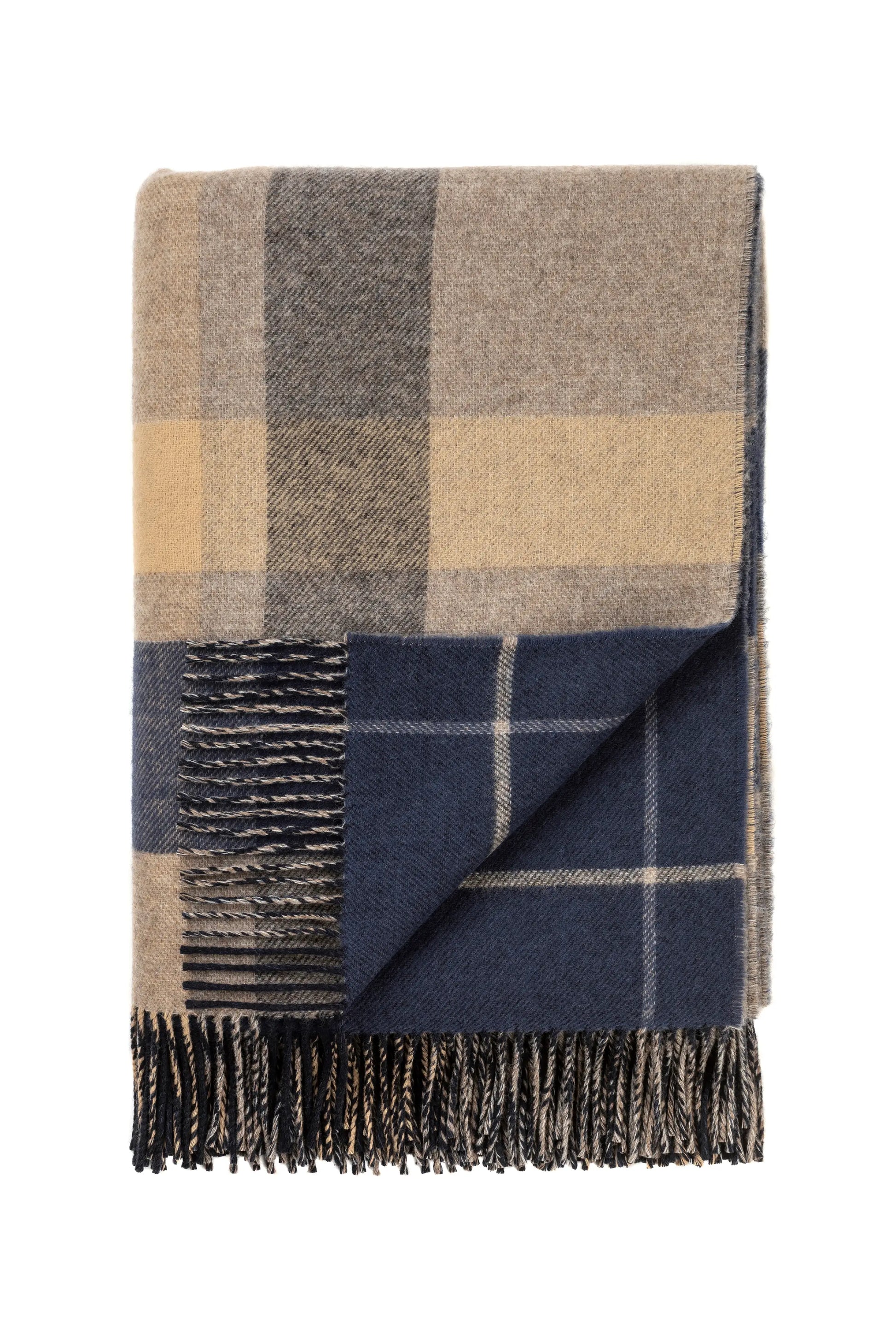 Johnstons of Elgin Blanket Collection Blue Overcheck Double Face Lambswool Throw WD000021RU6955ONE