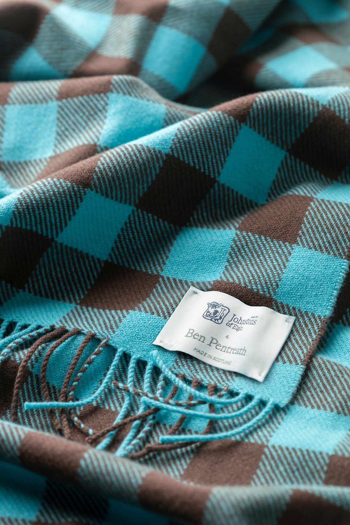 Johnstons of Elgin X Ben Pentreath Lambswool Throw in Turquoise & Brown WD000100RU7253