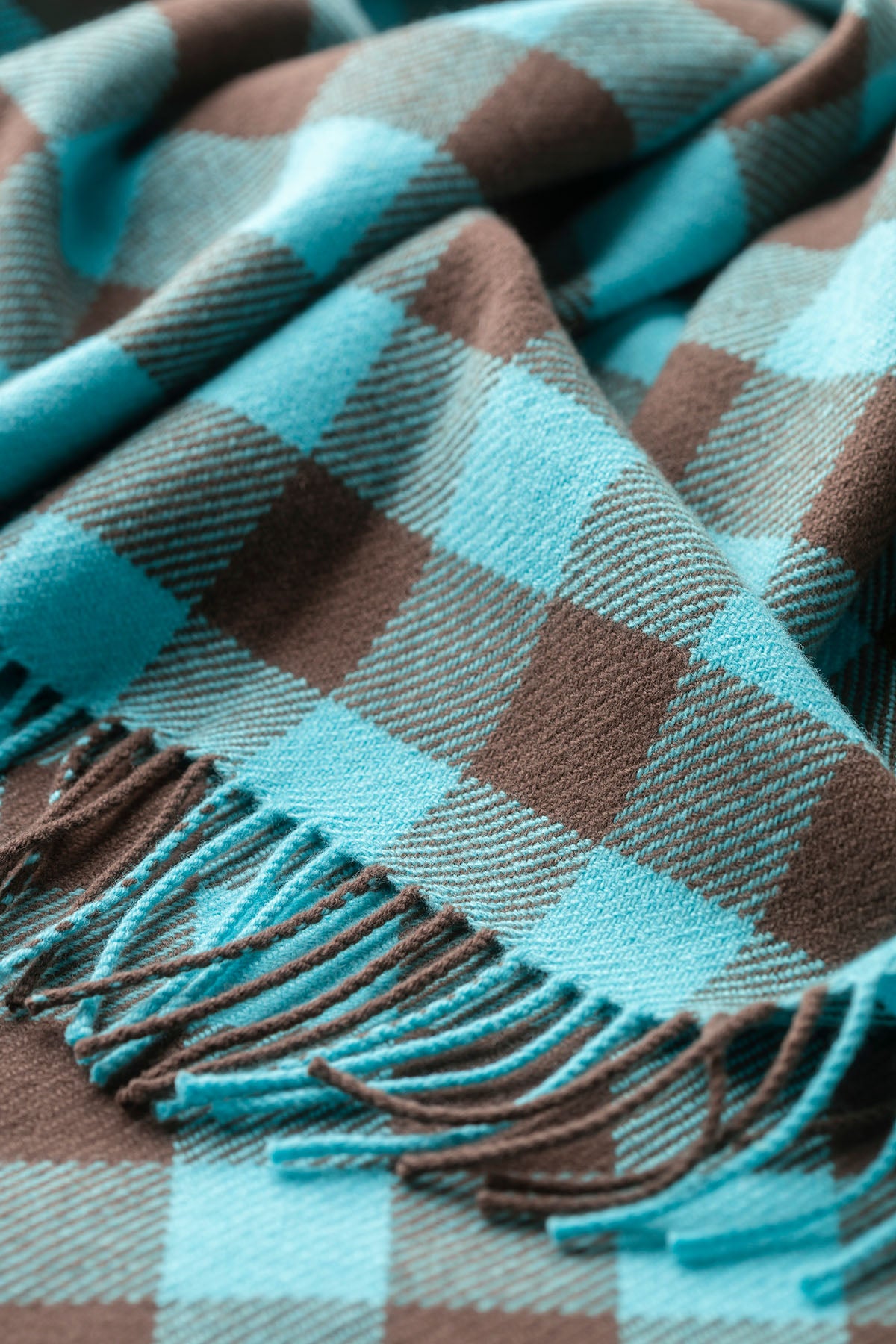 Johnstons of Elgin X Ben Pentreath Lambswool Throw in Turquoise & Brown WD000100RU7253