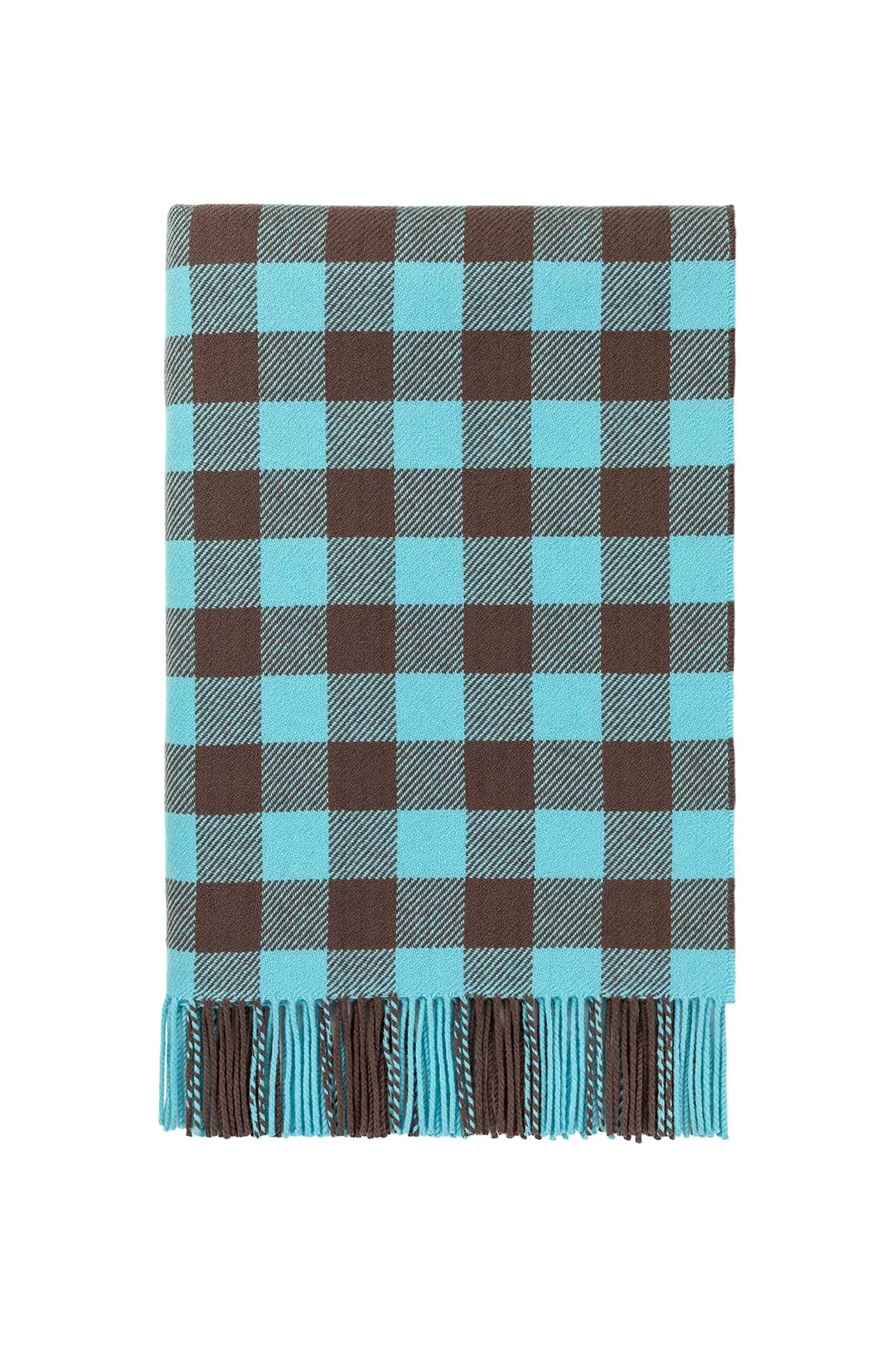 Johnstons of Elgin X Ben Pentreath Lambswool Throw in Turquoise & Brown WD000100RU7253