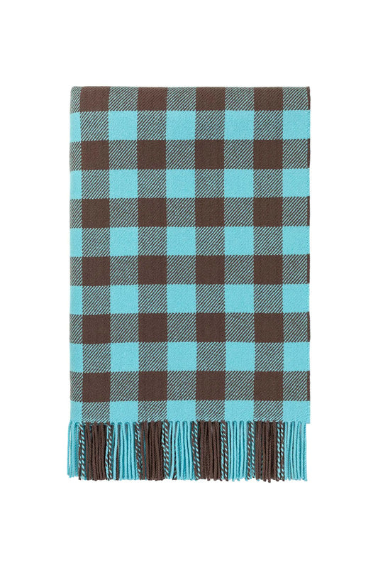 Johnstons of Elgin X Ben Pentreath Lambswool Throw in Turquoise & Brown WD000100RU7253