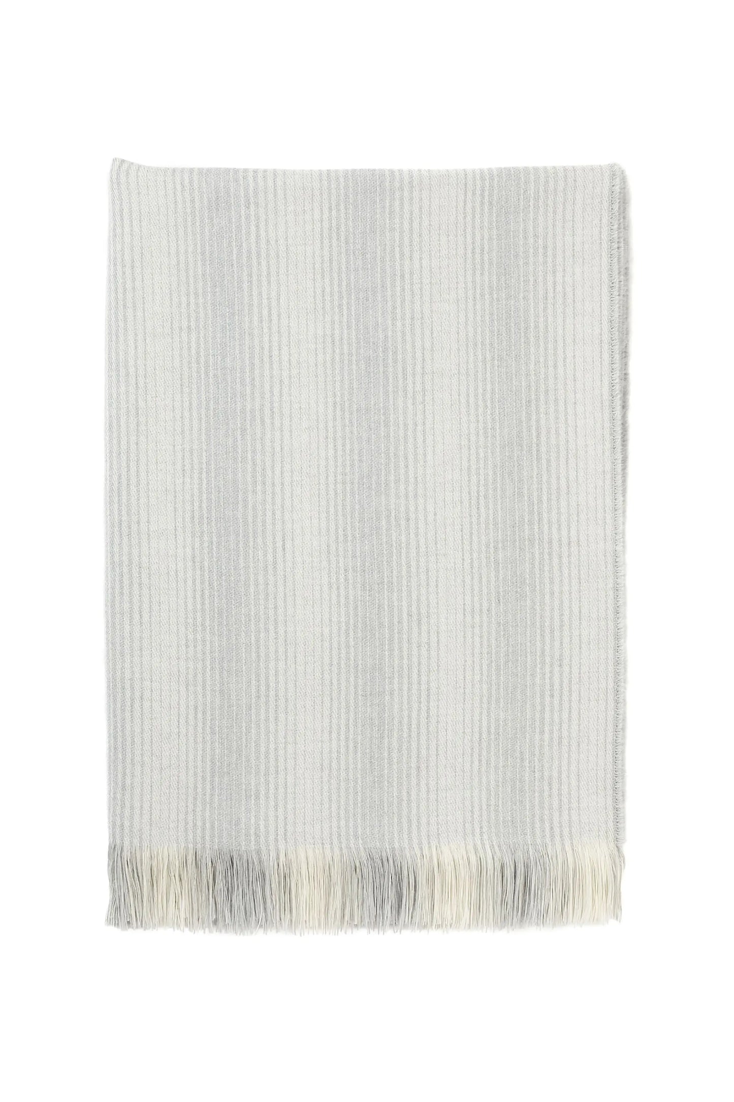 Johnstons of Elgin’s Silver & White Ombre Stripe Merino Throw on white background WD000257RU6990ONE