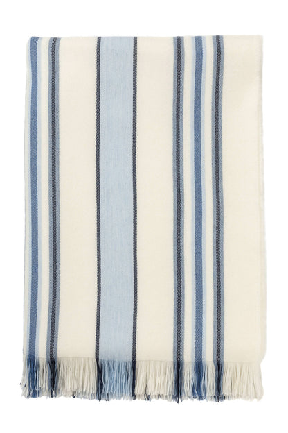 Johnstons of Elgin’s Simple Blue Stripe Merino Throw on a white background WD000257RU6991ONE