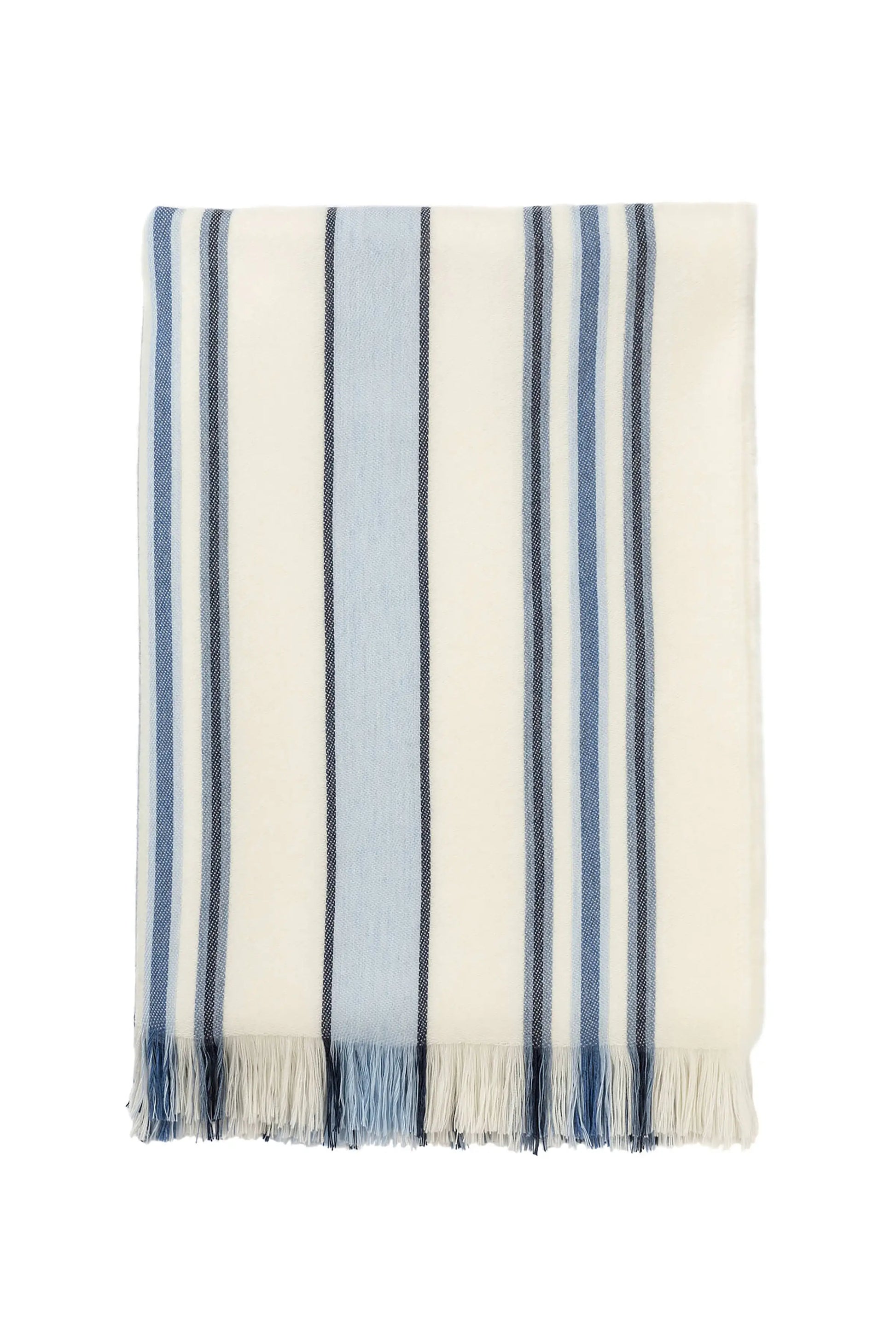 Johnstons of Elgin’s Simple Blue Stripe Merino Throw on a white background WD000257RU6991ONE