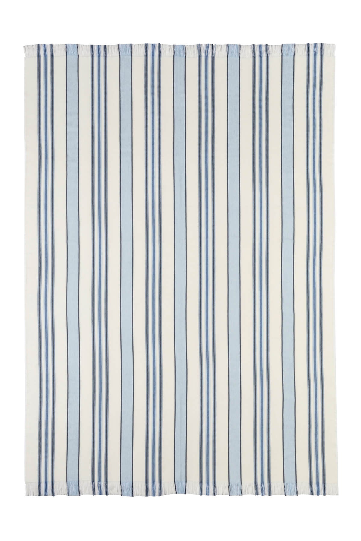 Johnstons of Elgin’s Simple Blue Stripe Merino Throw on a white background WD000257RU6991ONE