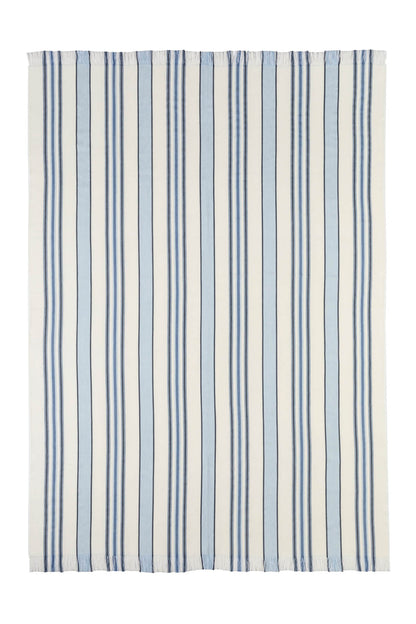 Johnstons of Elgin’s Simple Blue Stripe Merino Throw on a white background WD000257RU6991ONE